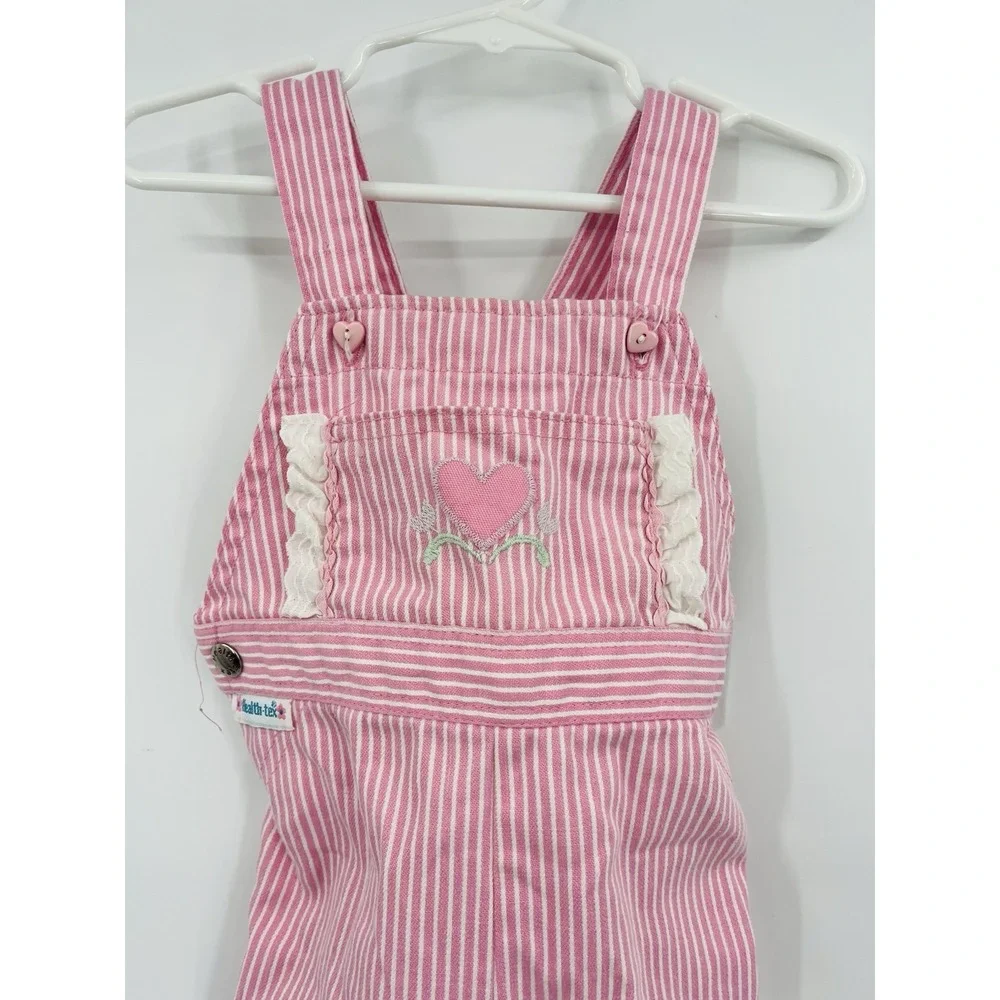 Vintage Healthtex Pink Pinstripe Overalls Size 24 Months USA Made